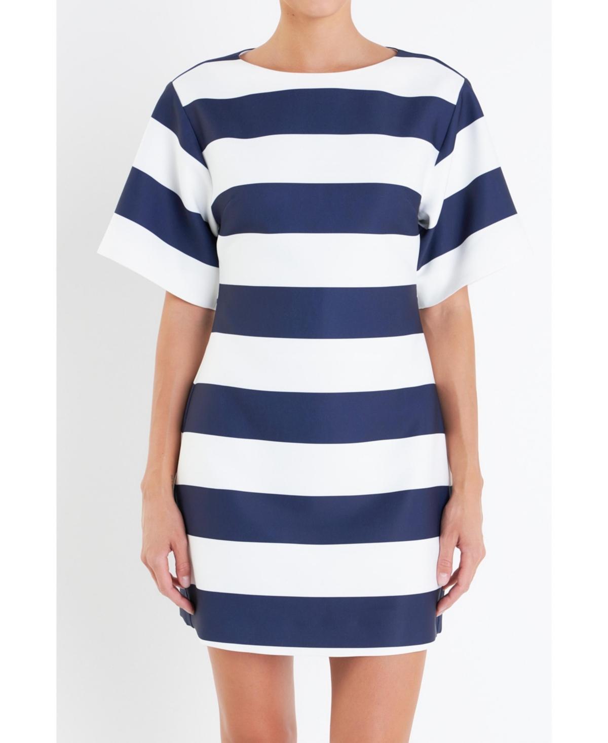 English Factory Womens Bold Stripe Mini Dress - Off white Product Image