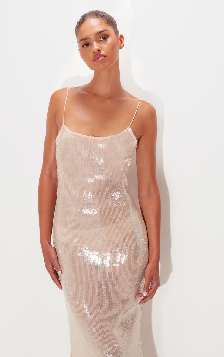 Nude Sequin Square Neck Fishtail Maxi Dress product image