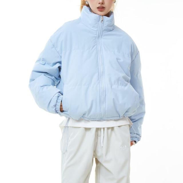 Stand Collar Plain Zipper Puffer Jacket Product Image