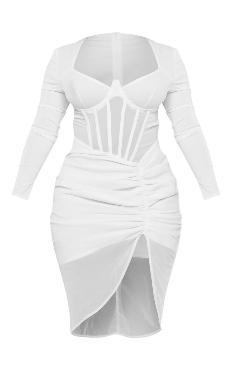 Shape Cream Corset Detail Long Sleeve Ruched Midi Dress Product Image