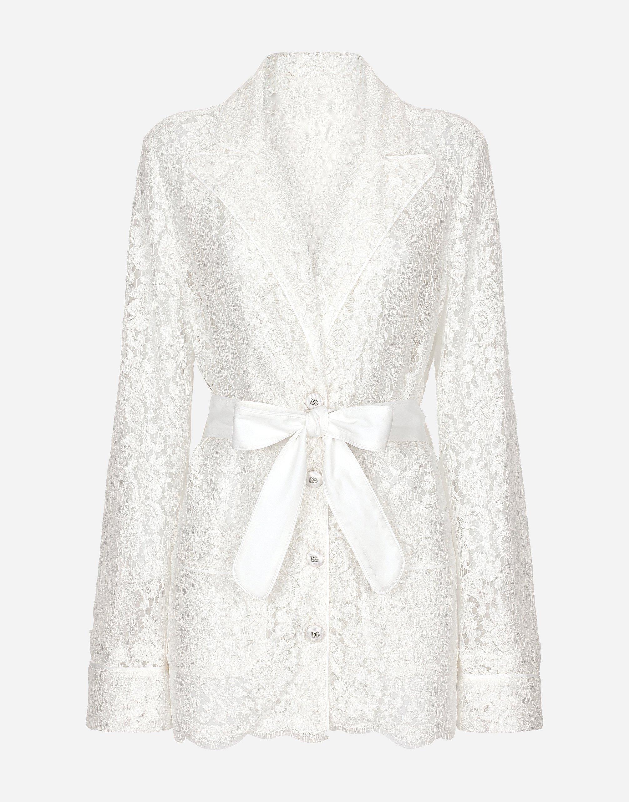 Floral Cordonetto Lace Pajama Shirt In White Product Image