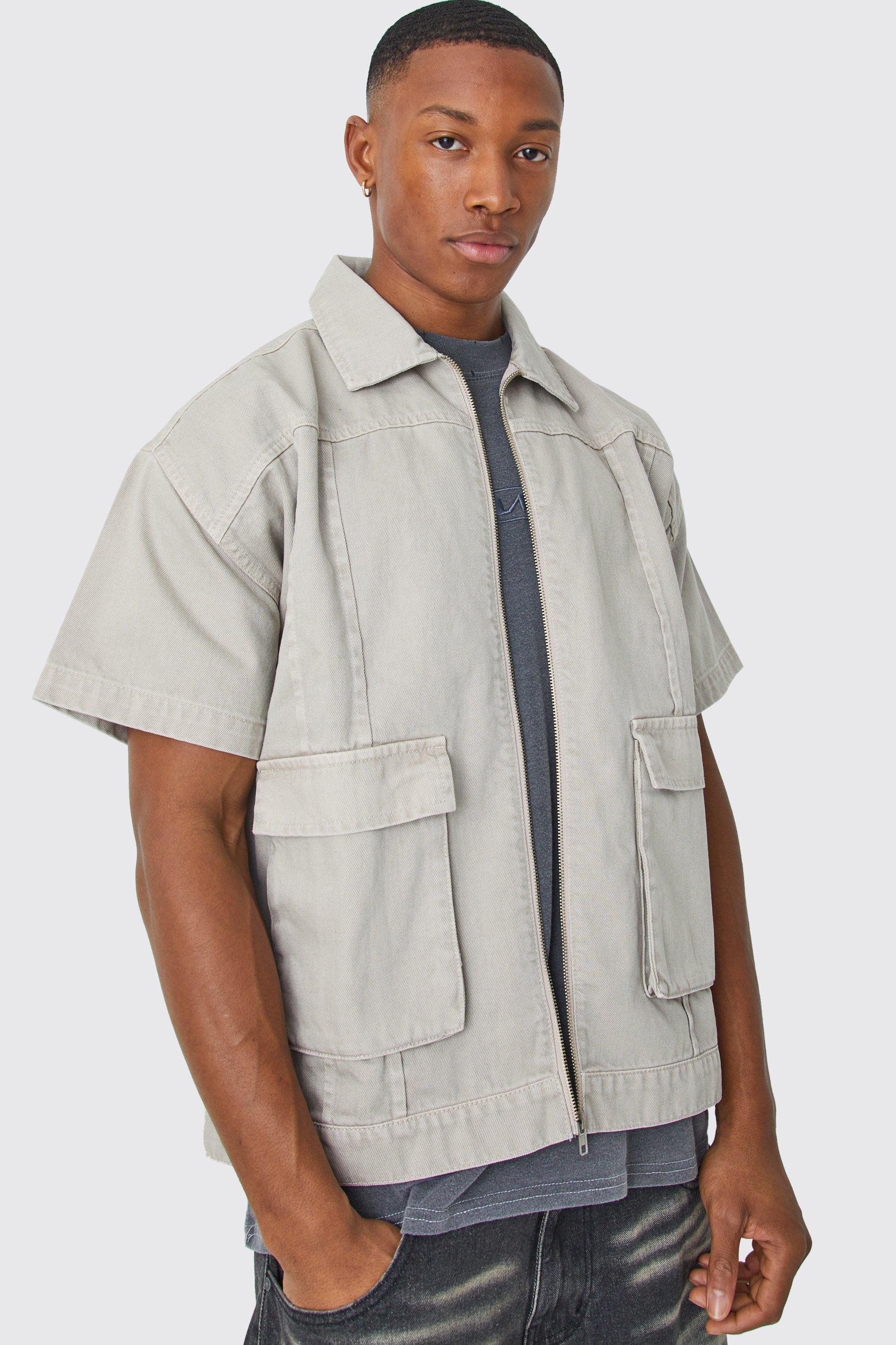 Short Sleeve Twill 3d Pocket Shirt | boohooMAN USA Product Image