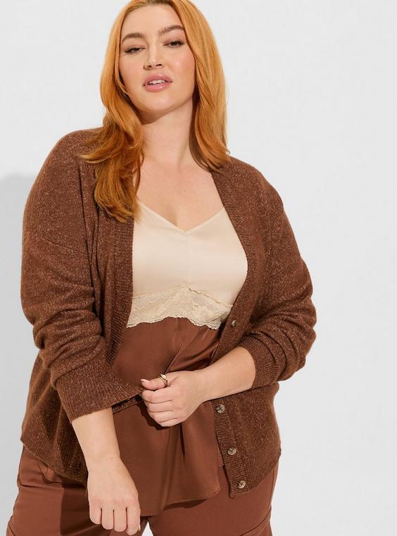 Vegan Cashmere Cardigan V-Neck Drop Shoulder Sweater Product Image