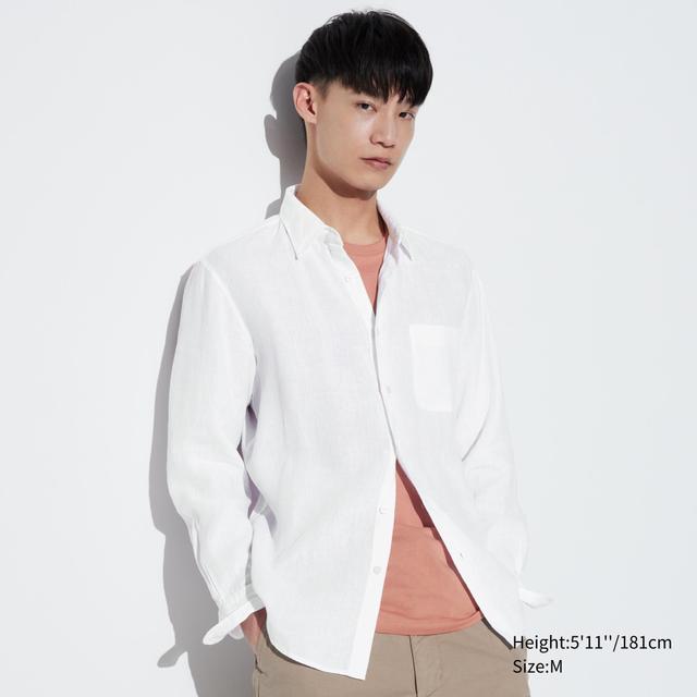 Mens Premium Linen Long-Sleeve Shirt White XL UNIQLO US Product Image