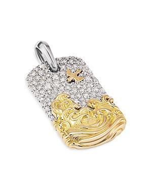 David Yurman Mens Waves Tag in Sterling Silver with 18K Yellow Gold and Diamonds, 35mm Product Image