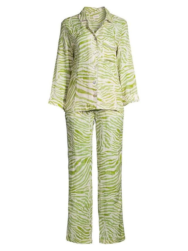 The Lazy Poet Emma Olive Zebra Linen Pajamas Product Image