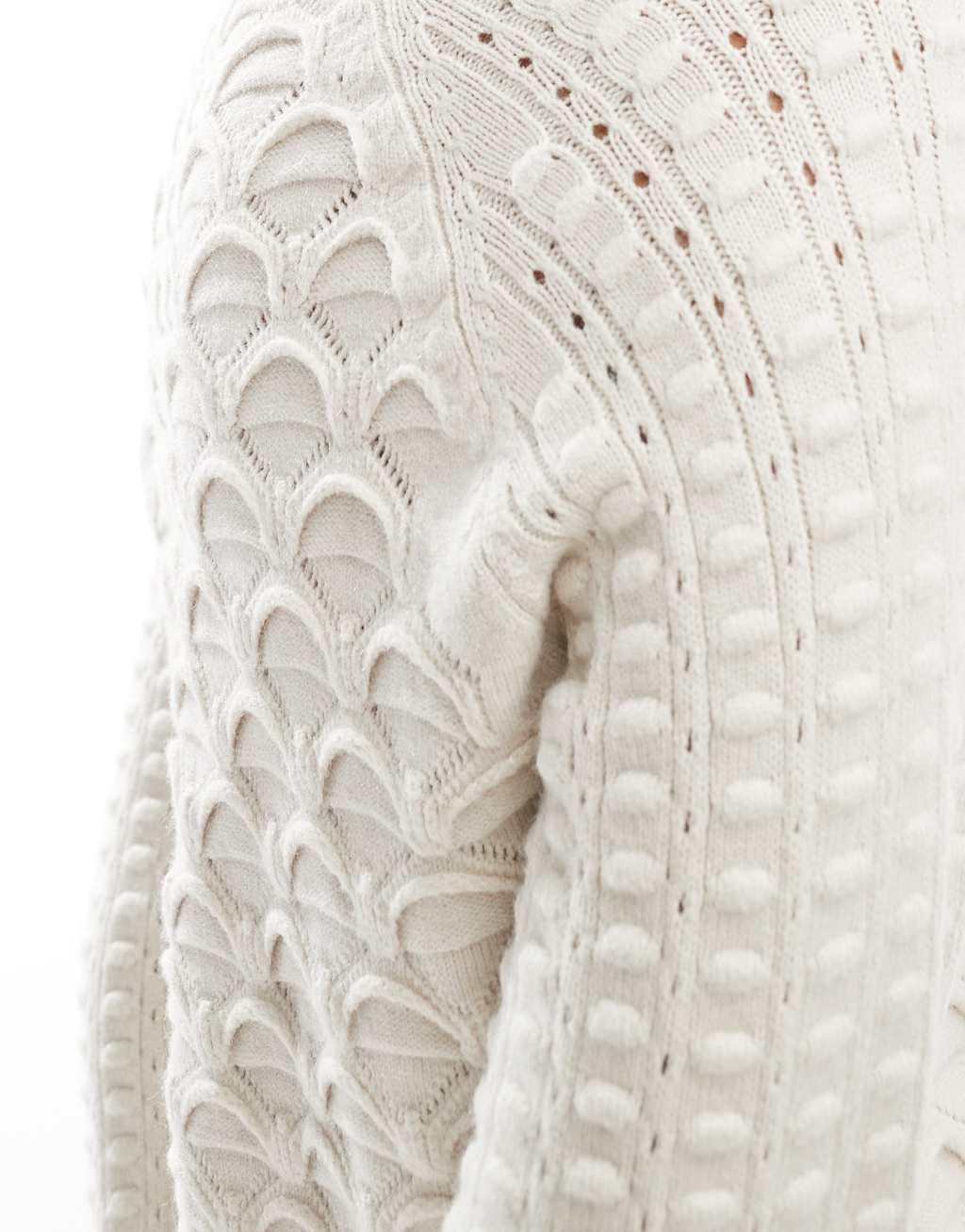 Object premium honeycomb knit sweater in cream Product Image