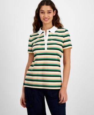 Tommy Hilfiger Womens Striped Short-Sleeve Collared Top Product Image