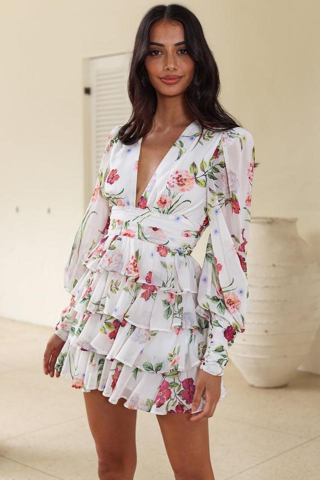 RUNAWAY Carlita Mini Dress Jaci Print White Floral Product Image