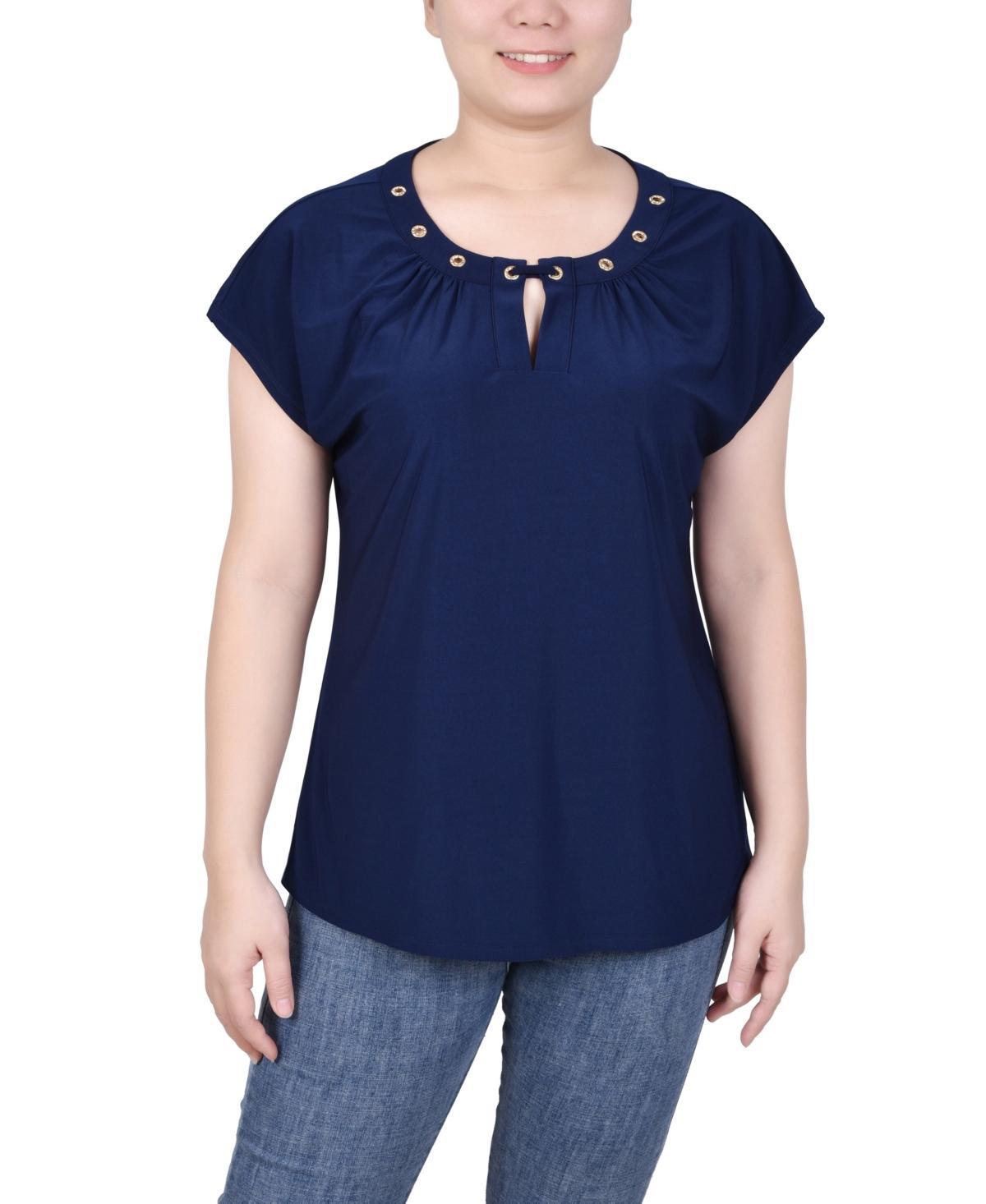 Ny Collection Petite Grommet Neck Knit Short Extended Sleeve Top Product Image