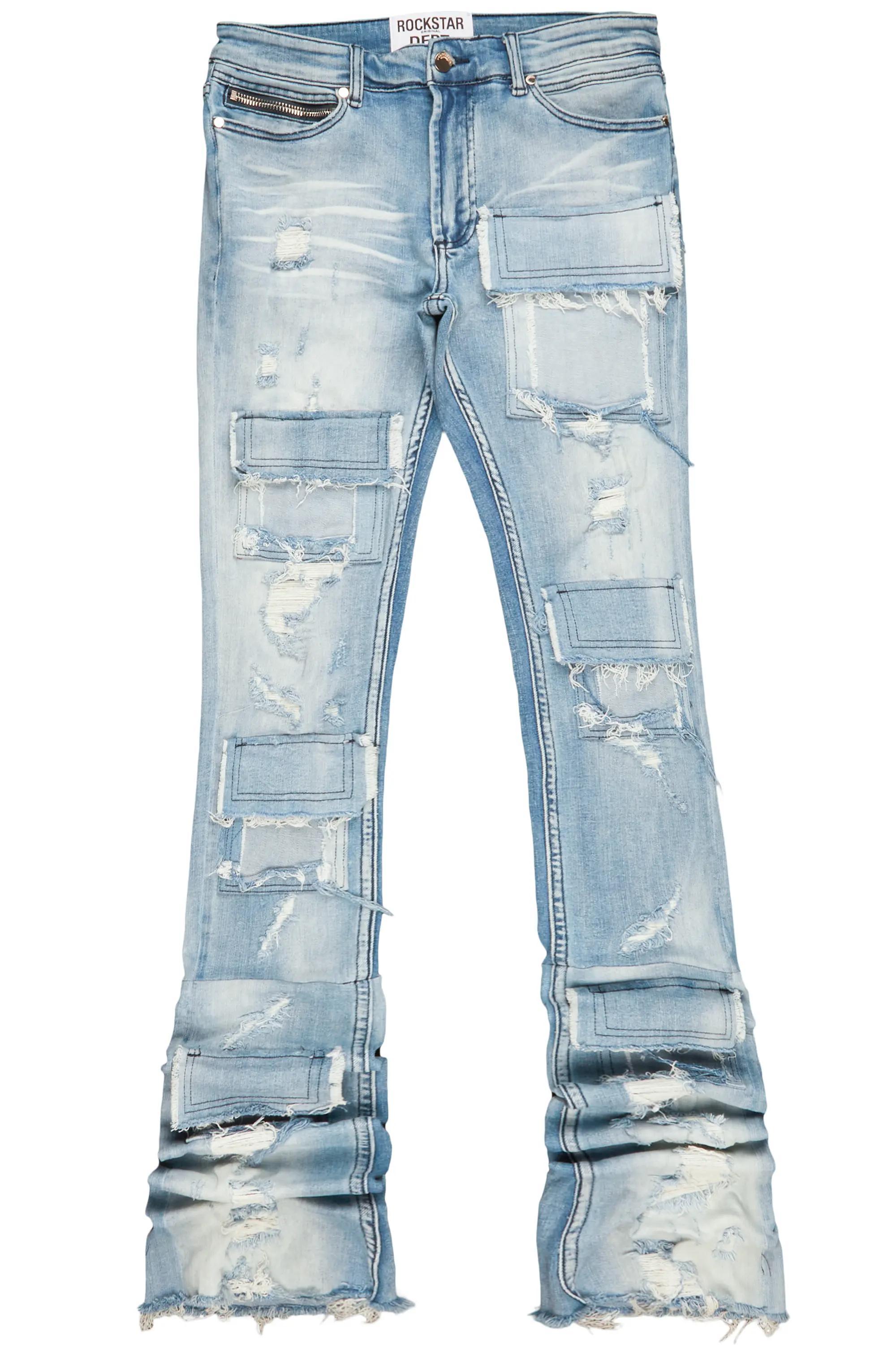 Pooja Blue Super Stacked Flare Jean Male Product Image