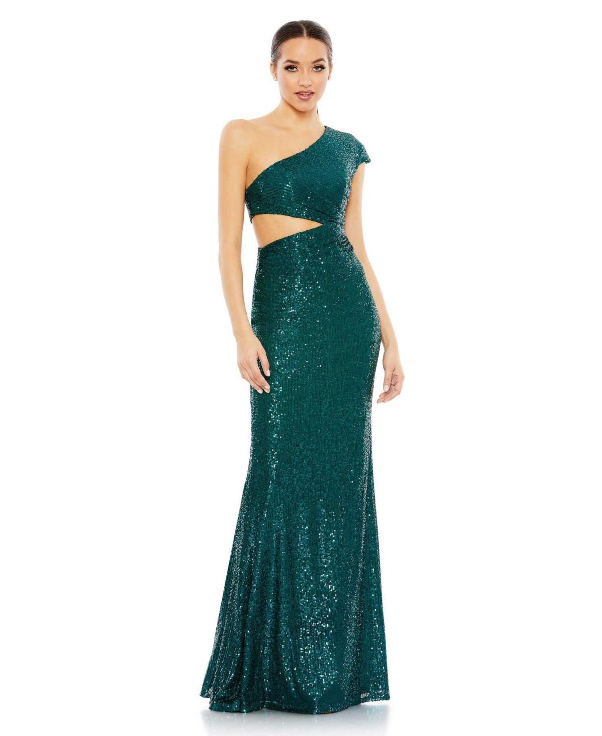 Mac Duggal Sequin One Shoulder Cap Sleeve Cut Product Image