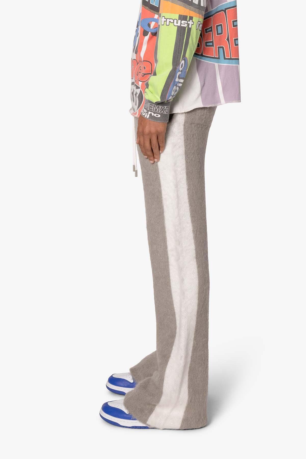 Fuzzy Stripe Sweatpants - Grey Product Image