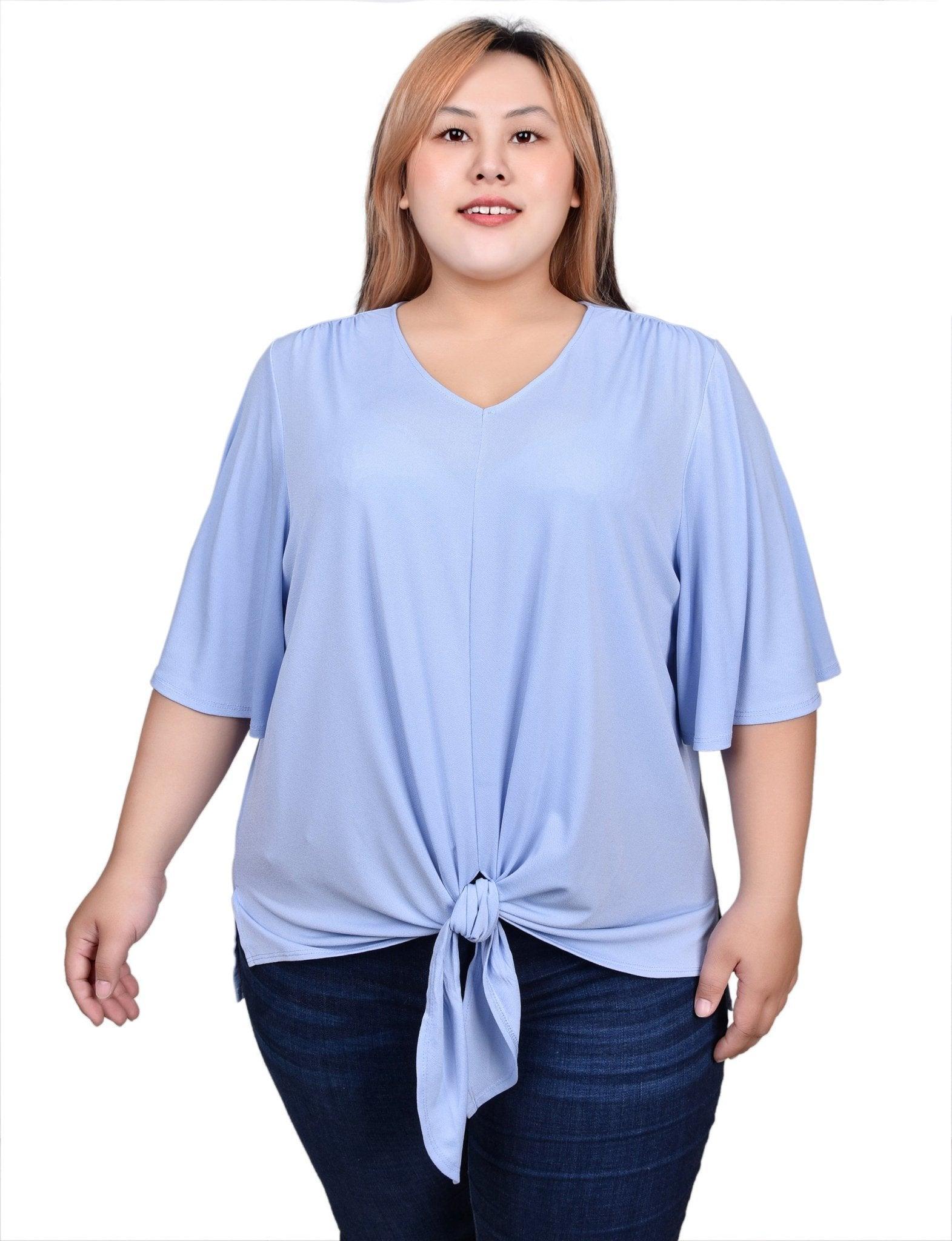 Elbow Sleeve Tie-Front Top - Plus Product Image