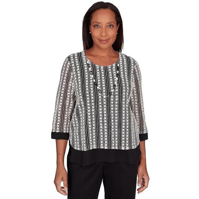 Womens Alfred Dunner Striped Texture Top with Necklace Product Image