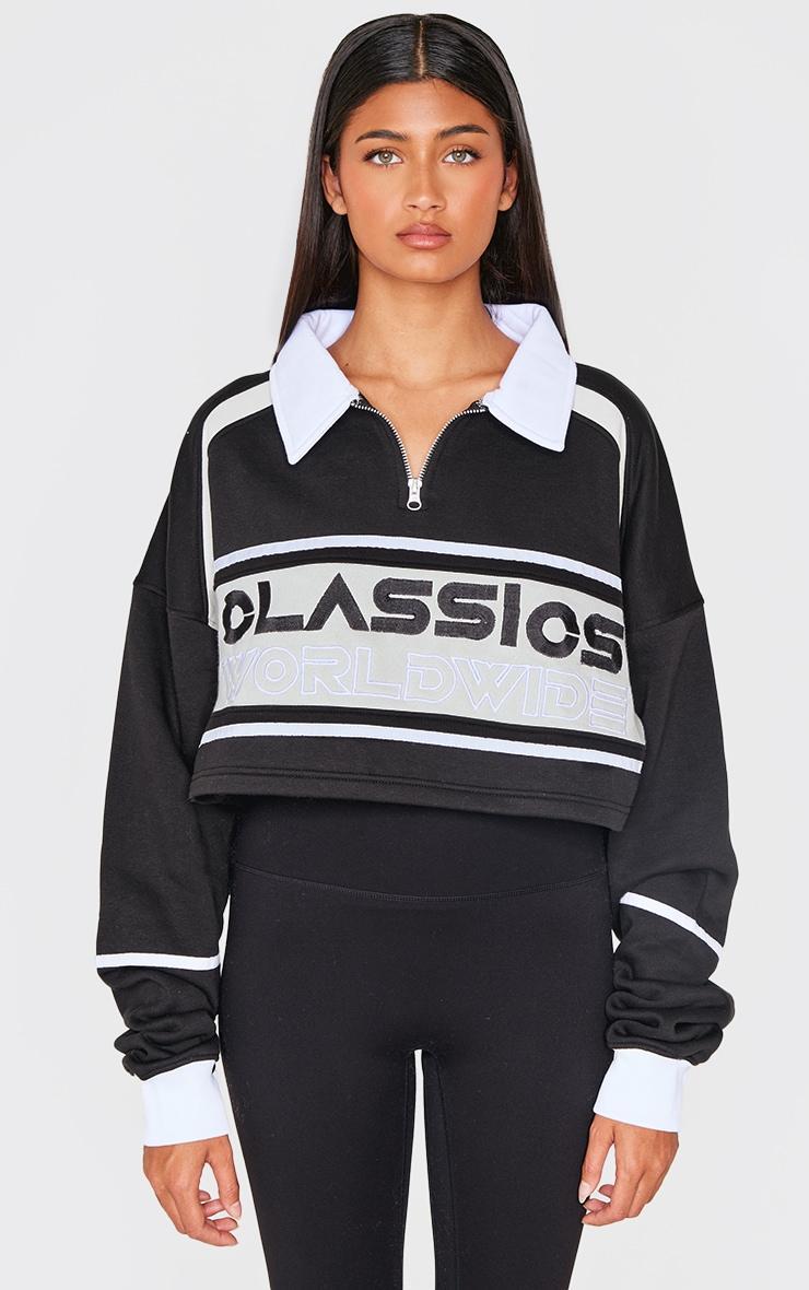 Black Classics Embroidered Half Zip Cropped Sweatshirt Product Image