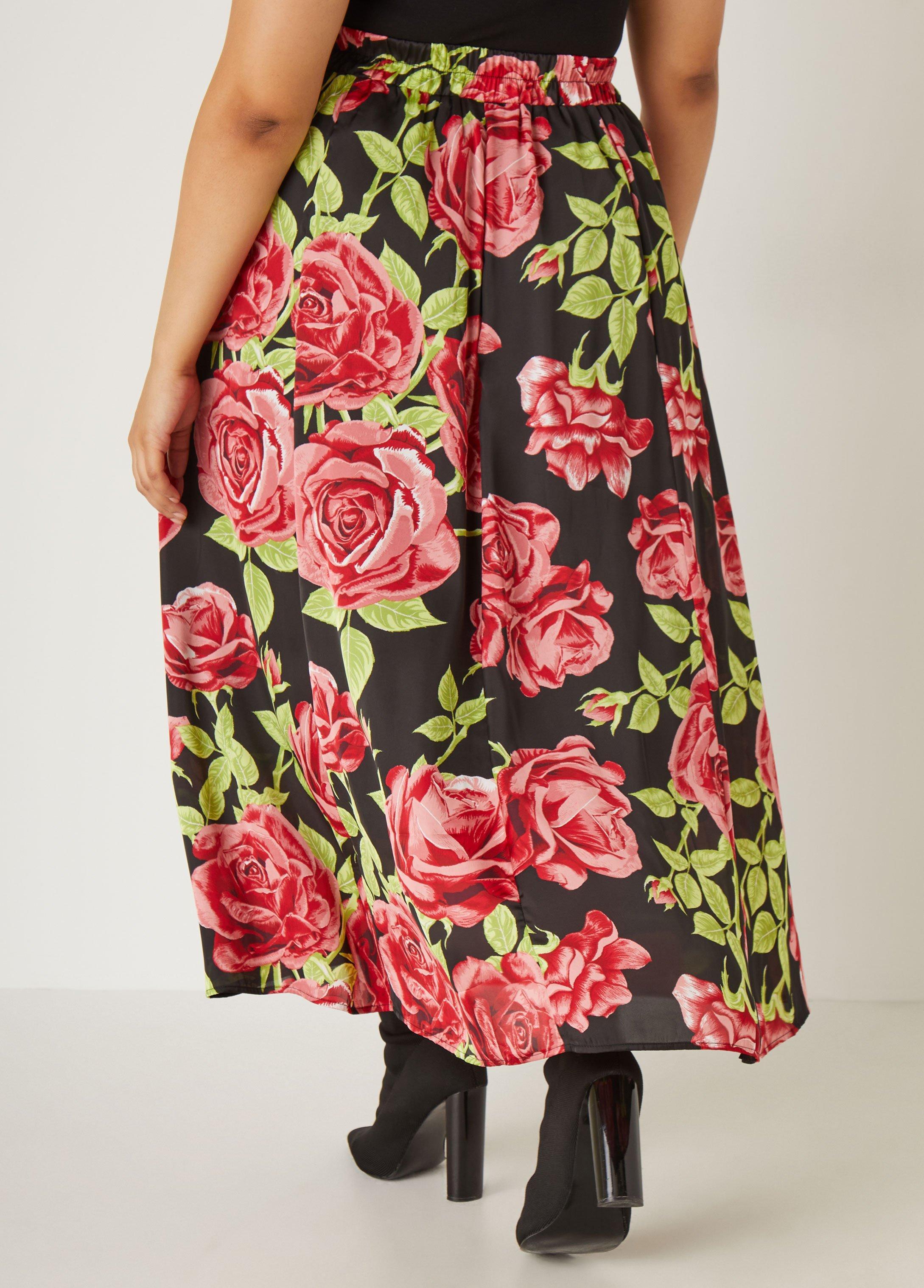 Rose Print Satin Maxi Skirt Product Image