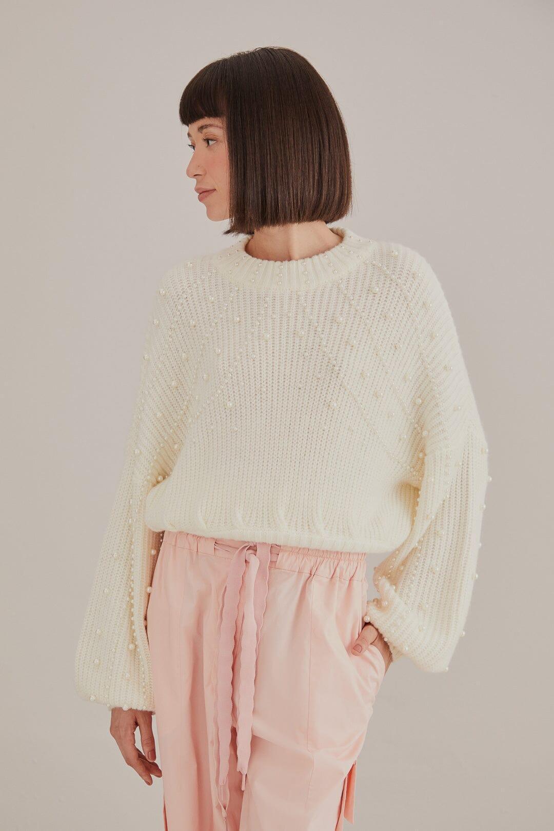 Pearl Embroidered Bubble Sweater, OFF-WHITE / M Product Image