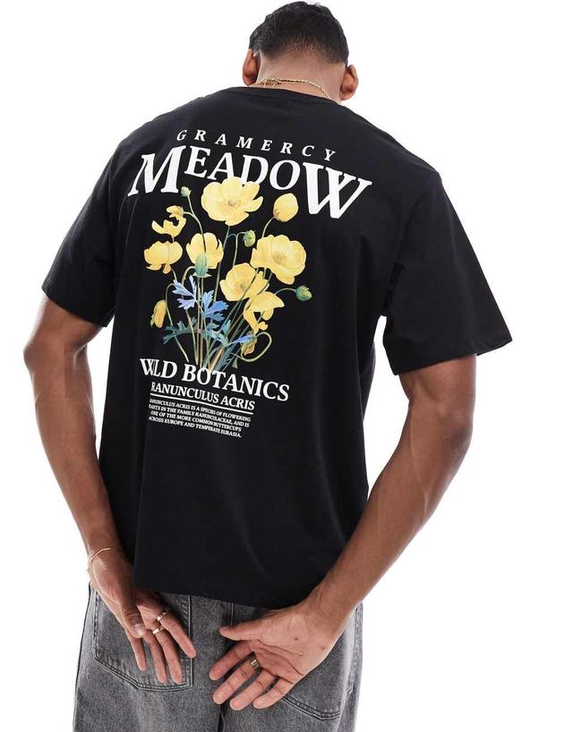 Jack & Jones oversized t-shirt with meadow back print in black Product Image