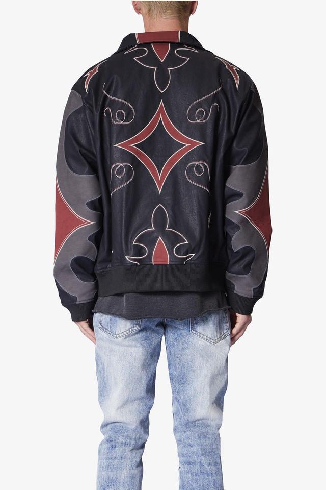 Rodeo Leather Bomber Jacket - Black/Red Product Image