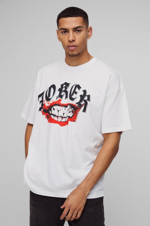 Mens White Oversized The Joker License Print T-Shirt, White Product Image