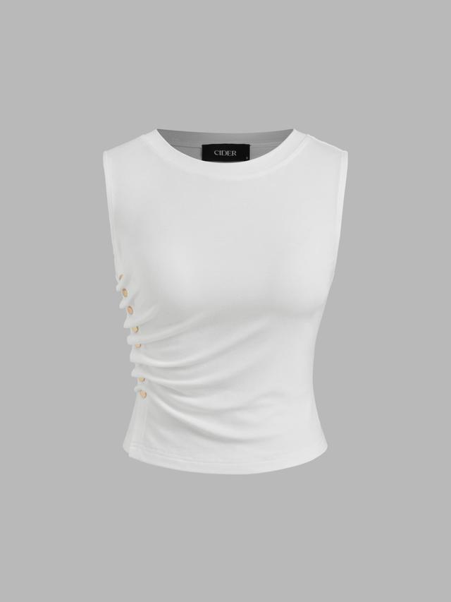 Round Neckline Solid Ruched Tank Top Product Image