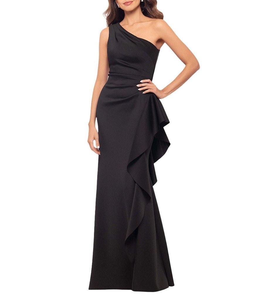 Xscape One Shoulder Side Ruffle Scuba Crepe Gown Product Image