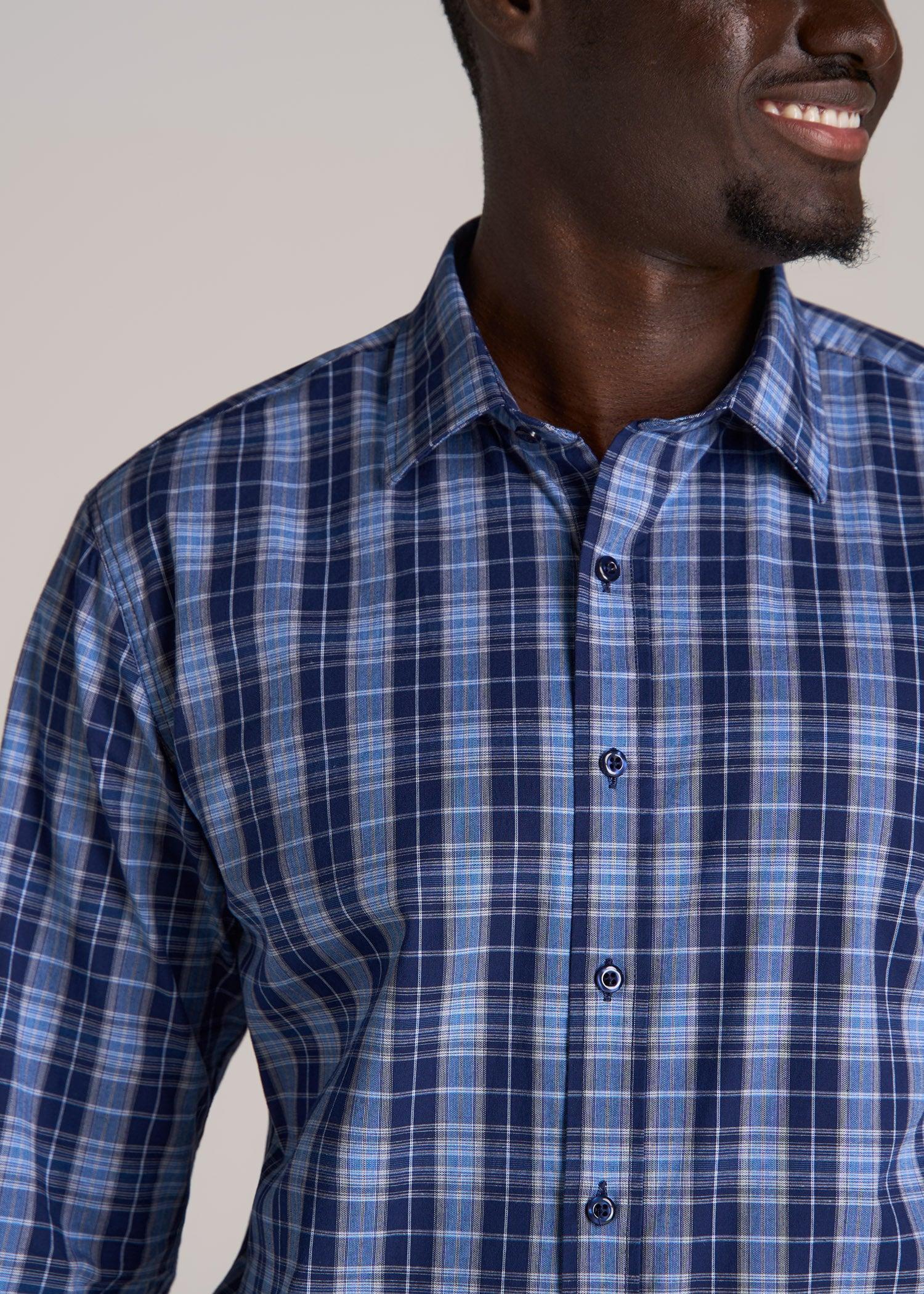 Oskar Button-Up Shirt for Tall Men in Navy Blue Plaid Product Image