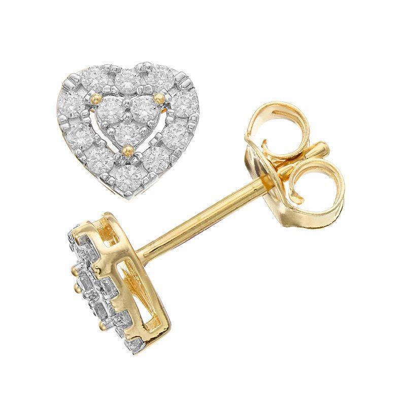 Diamond Brilliance 1/4 Carat T.W. Lab-Created Diamond Heart Earrings, Womens, Yellow Product Image