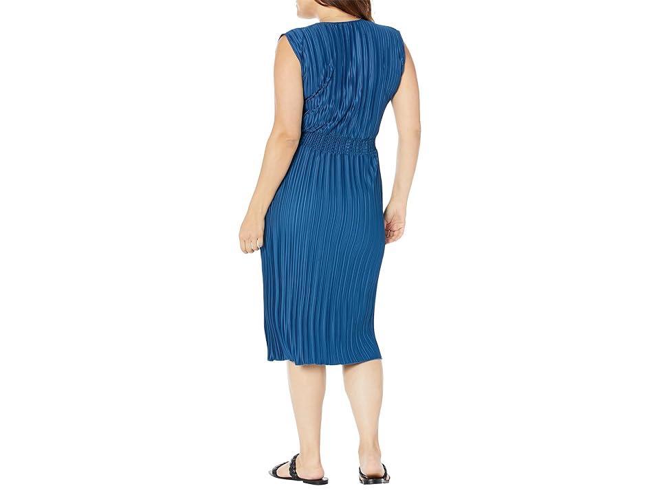 DKNY Plus Size Flutter Sleeve Smock Dress (Deep Sea) Women's Clothing Product Image