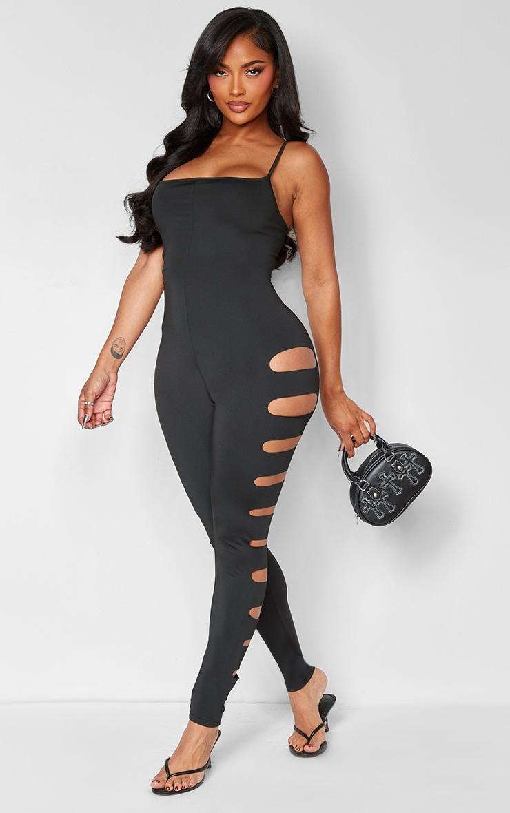 Shape Black Slinky Strappy Distressed Jumpsuit Product Image