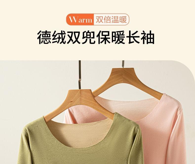 Long-Sleeve Scoop Neck Plain Thermal T-Shirt Product Image