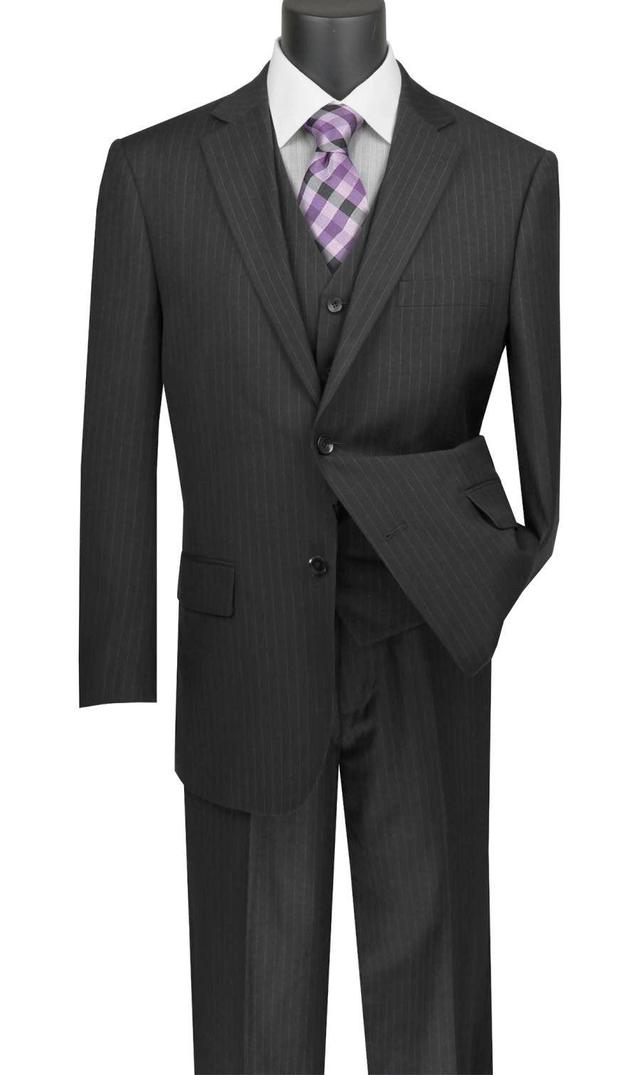 Sovana Collection - Regular Fit 3 Piece Suit 2 Button Tone on Tone Stripe in Black Product Image