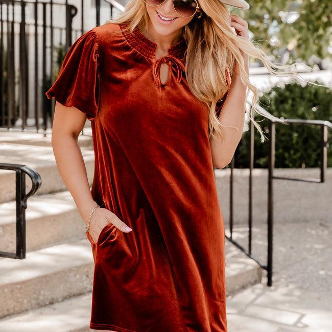 All Fall Long Rust Velvet Mini Dress FINAL SALE Product Image