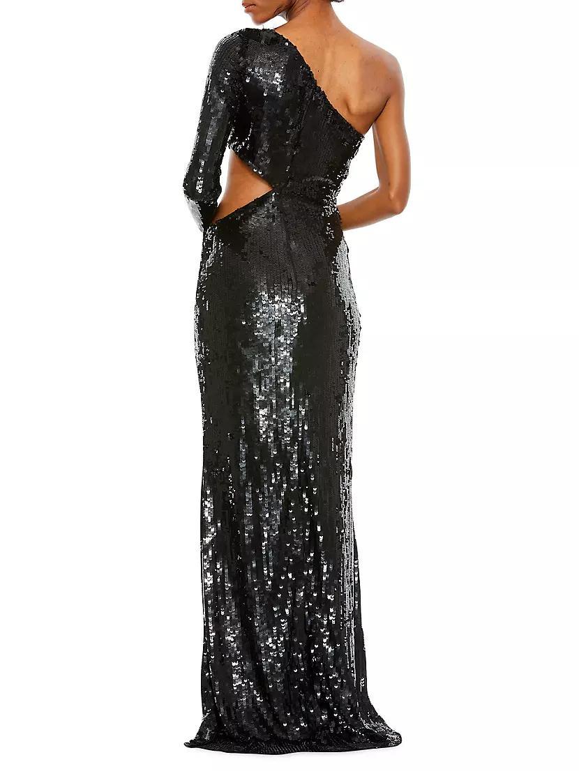 Ieena Sequin One-Shoulder Cut-Out Gown Product Image