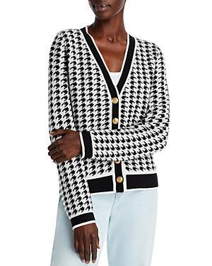 C by Bloomingdale's Cashmere Houndstooth Contrast Trim Cashmere Cardigan - 100% Exclusive - L - L - Female Product Image