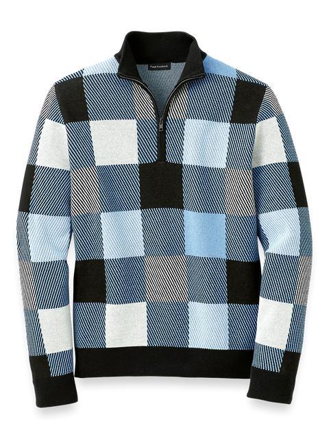 Cotton Quarter Zip Mock Neck Sweater - Blue Multi Product Image