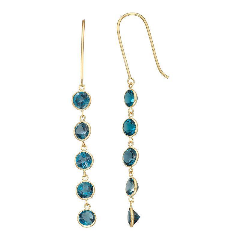 Tiara 10k Gold London Blue Topaz Linear Drop Earrings, Womens Product Image