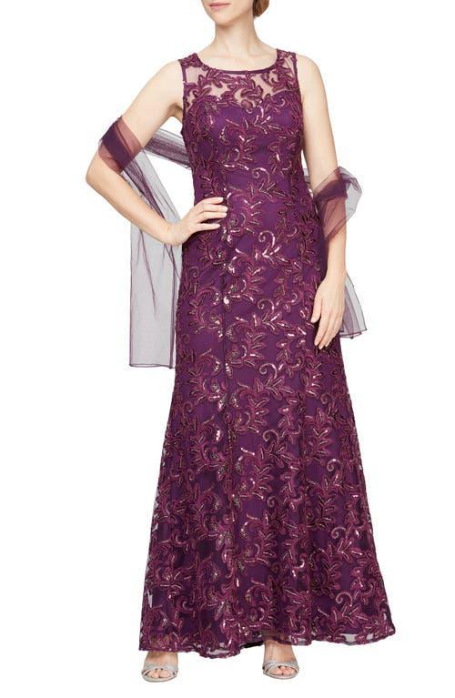 Alex Evenings Embroidered Tulle Gown with Shawl Product Image