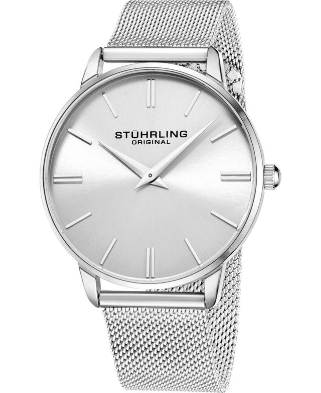 Stuhrling Mens Silver Tone Mesh Stainless Steel Bracelet Watch 42mm Product Image