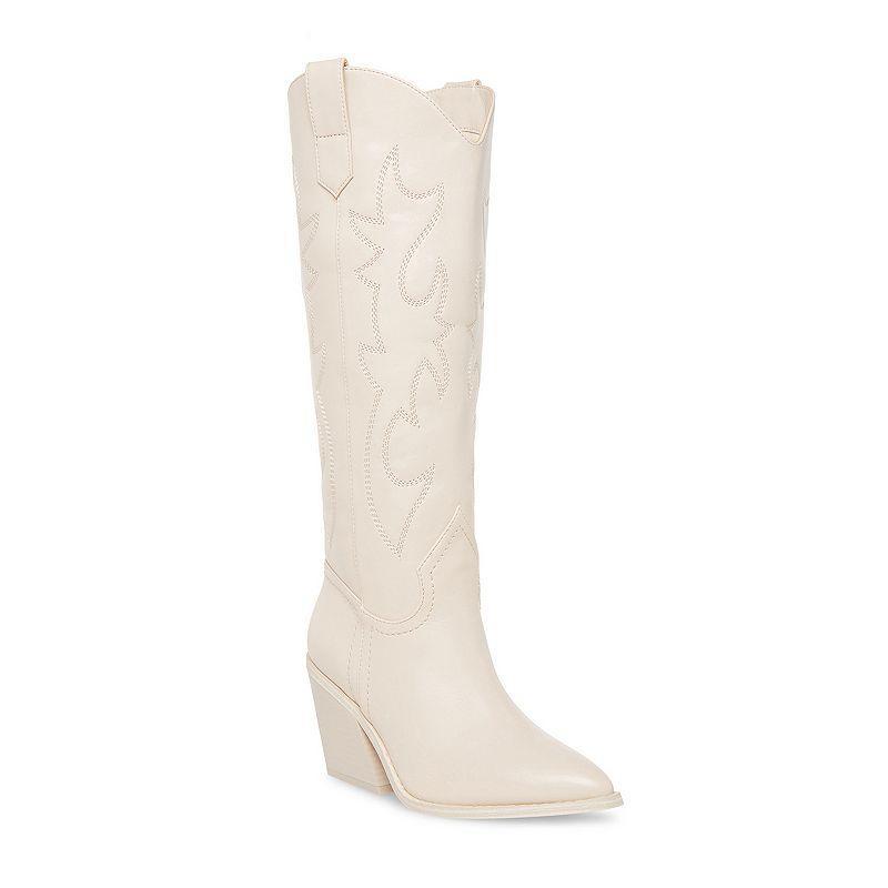 madden girl Arizona Womens Knee-High Western Boots Ivory Product Image