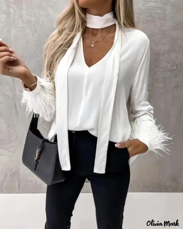 Olivia Mark – Feather Trim Long Sleeve Top product image