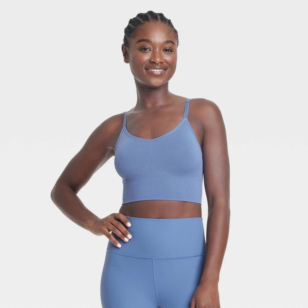 Womens Seamless Medium Support Cami Longline Sports Bra - All In Motion Navy Blue L Product Image