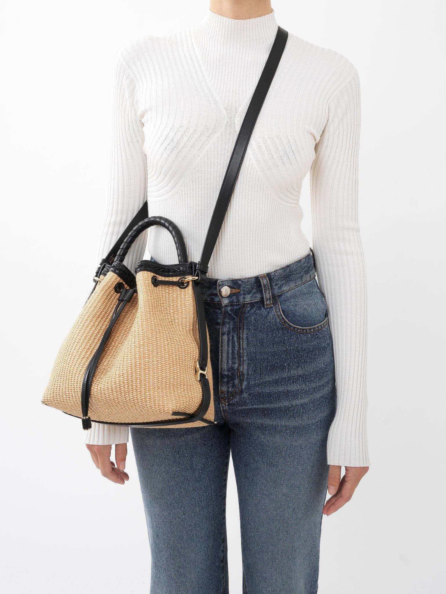 Marcie bucket bag in soft leather & braided fibers Product Image