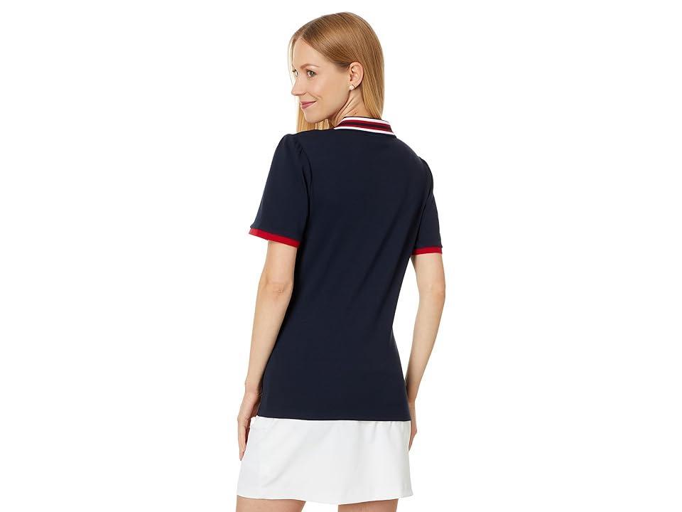 Tommy Hilfiger Puff Sleeve Interlock Polo (Sky Captain) Women's Clothing Product Image