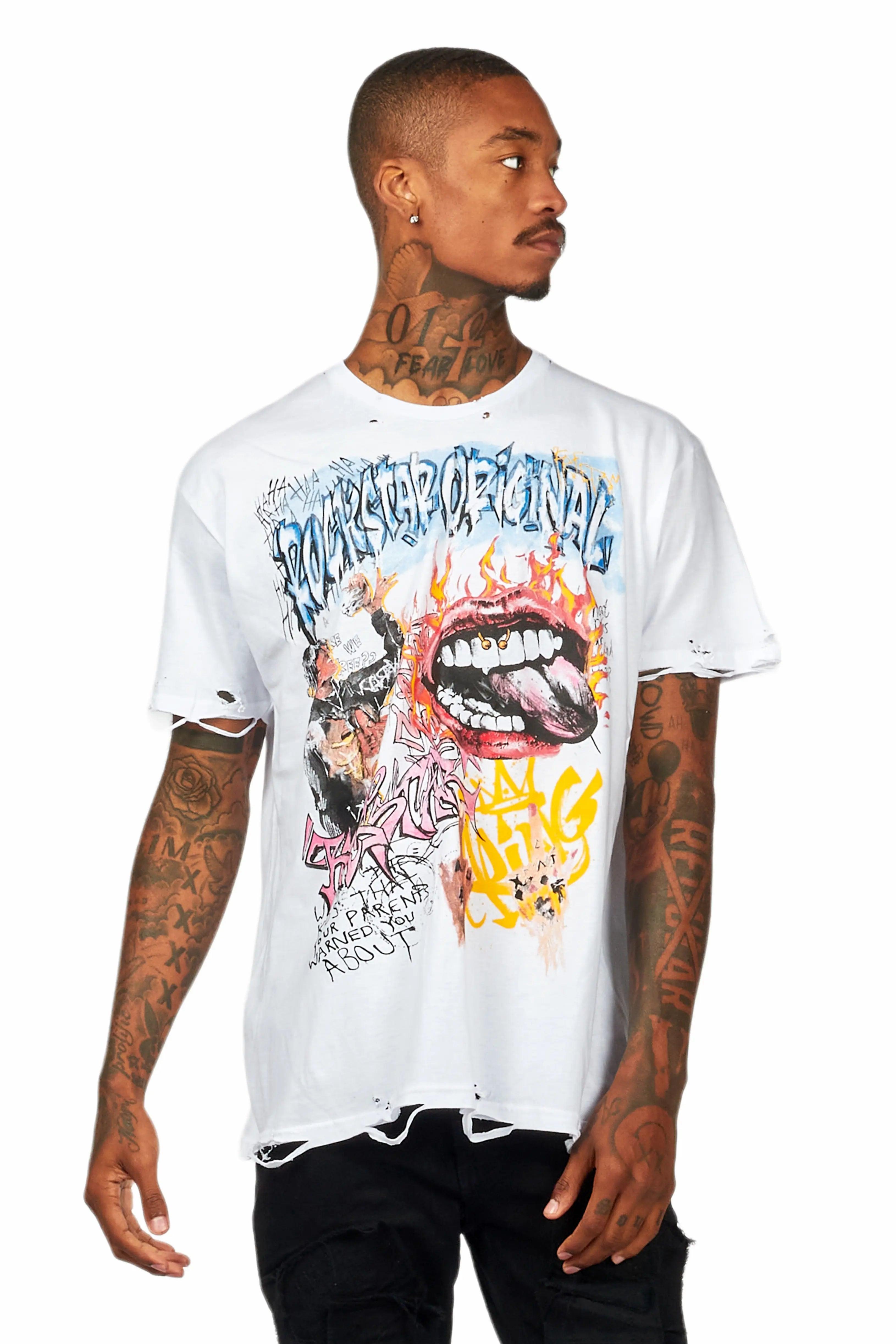 Yooz White Graphic Oversized T-Shirt Male Product Image