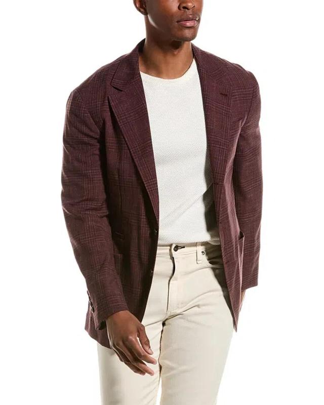 Burgundy Wool And Silk Blend Check Blazer In Multi Product Image