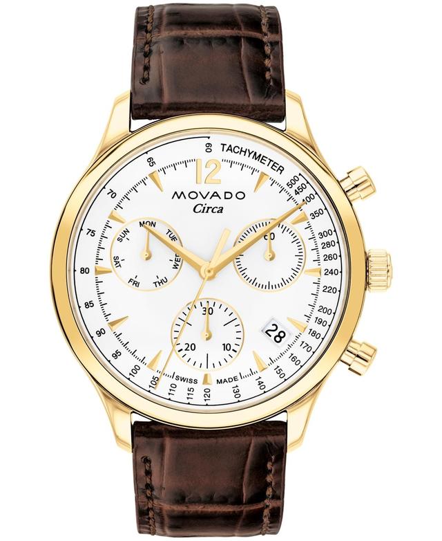 Movado Mens Heritage Circa Swiss Quartz Chronograph Brown Genuine Leather Strap Watch 43mm Product Image