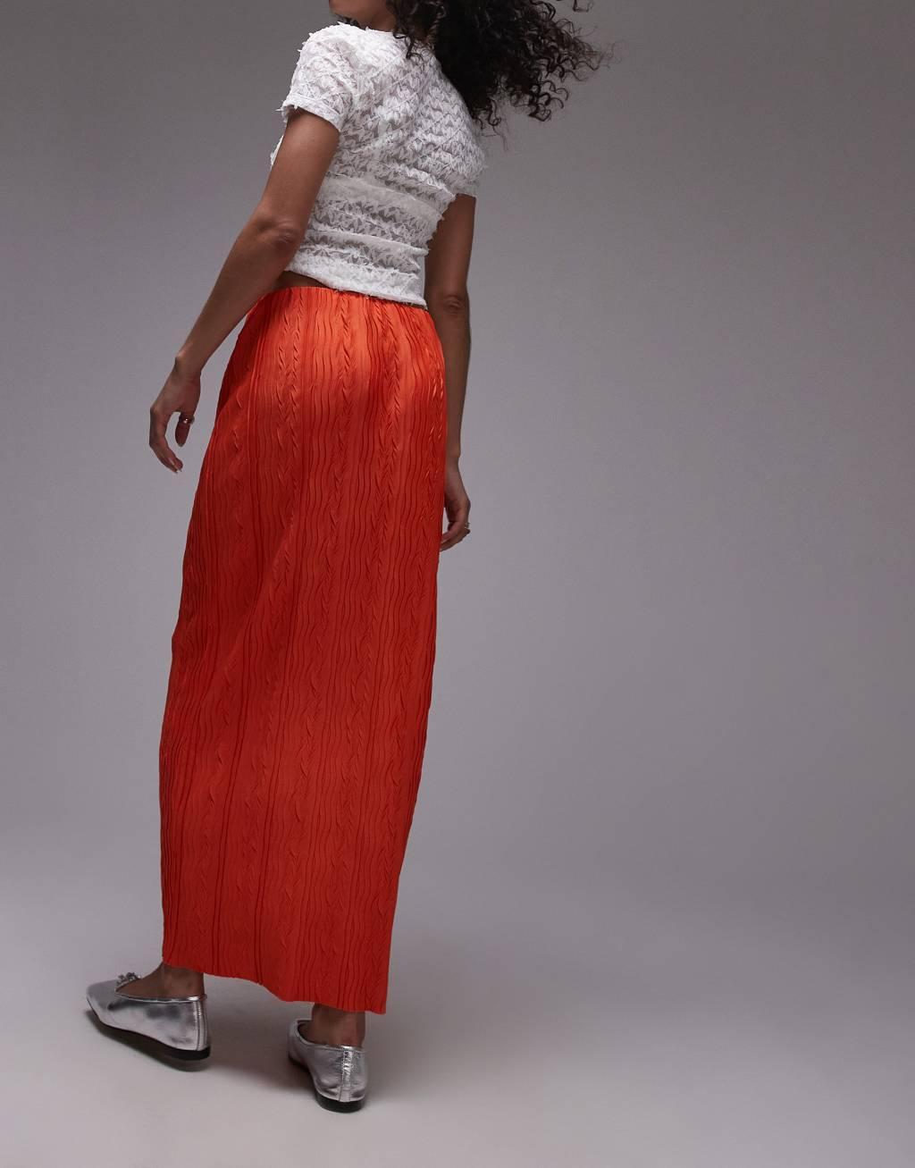 Topshop plisse midi skirt in red Product Image