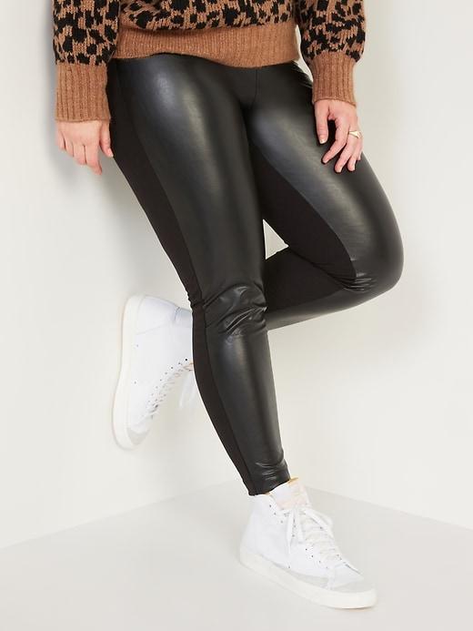 High-Waisted Faux-Leather Front-Panel Leggings Product Image